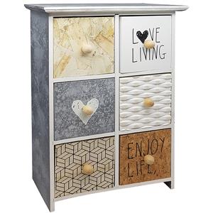 ארונית עץ לבנה עם 6 מגרות צבעוניות. 32x22x11 ס"מ. 